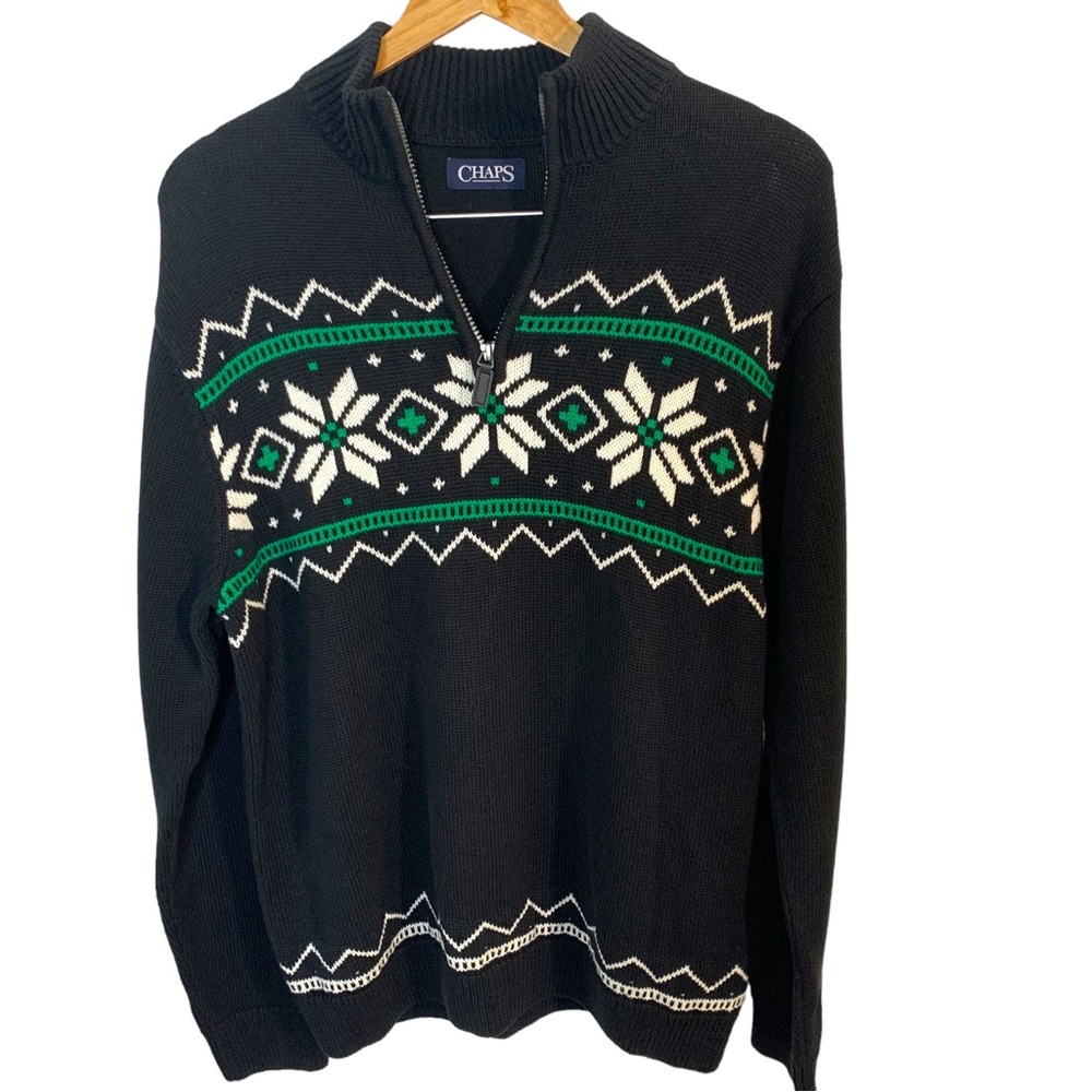 CHAPS 100% Cotton Quarter Zip Holiday Sweater